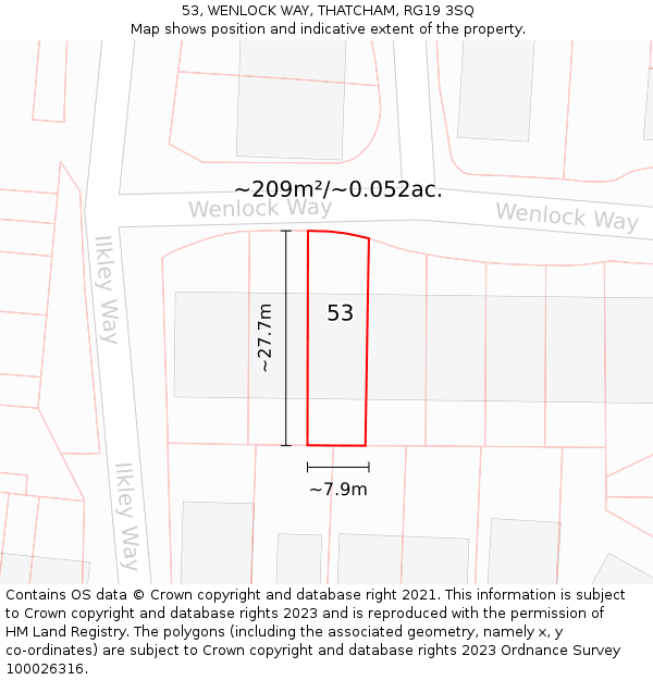 53, WENLOCK WAY, THATCHAM, RG19 3SQ: Plot and title map