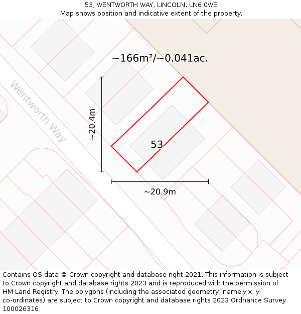 53, WENTWORTH WAY, LINCOLN, LN6 0WE: Plot and title map
