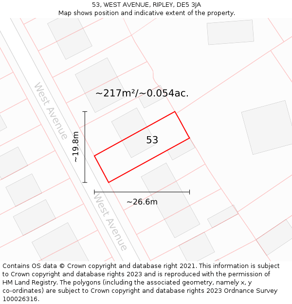 53, WEST AVENUE, RIPLEY, DE5 3JA: Plot and title map