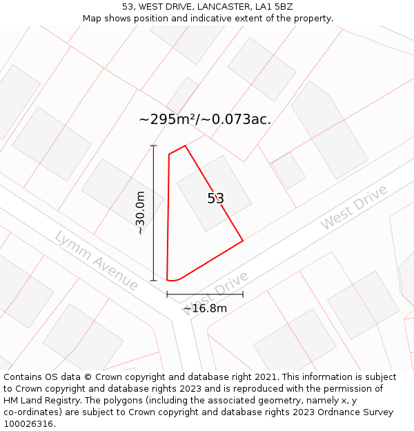 53, WEST DRIVE, LANCASTER, LA1 5BZ: Plot and title map