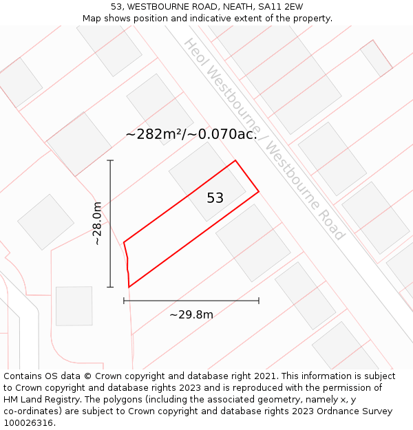 53, WESTBOURNE ROAD, NEATH, SA11 2EW: Plot and title map