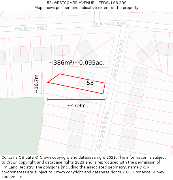 53, WESTCOMBE AVENUE, LEEDS, LS8 2BS: Plot and title map