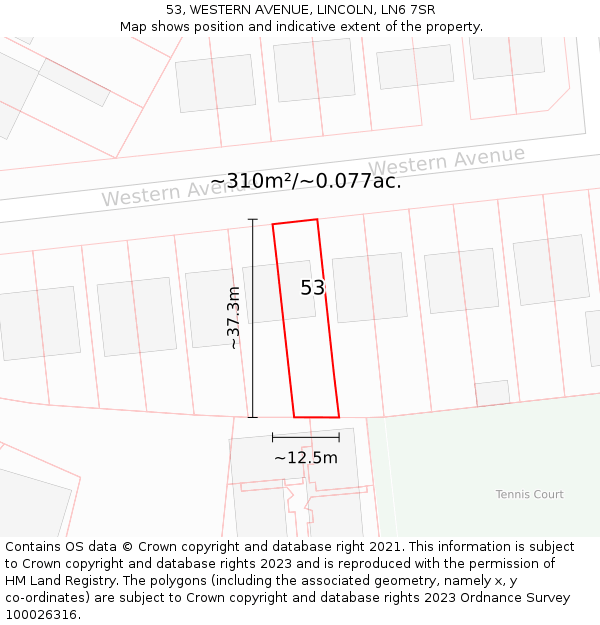 53, WESTERN AVENUE, LINCOLN, LN6 7SR: Plot and title map