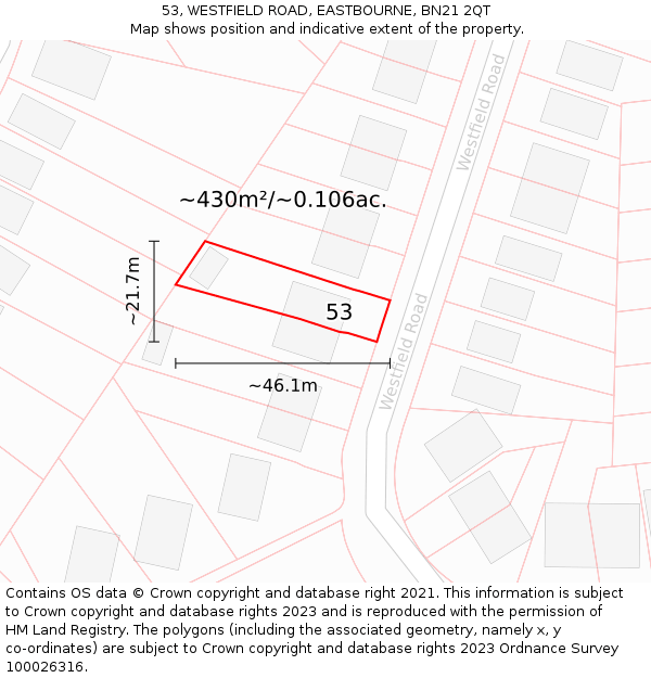 53, WESTFIELD ROAD, EASTBOURNE, BN21 2QT: Plot and title map