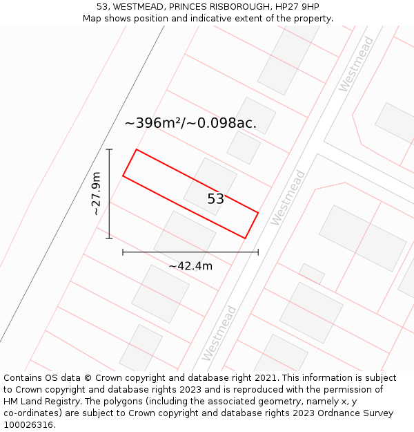 53, WESTMEAD, PRINCES RISBOROUGH, HP27 9HP: Plot and title map