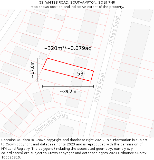 53, WHITES ROAD, SOUTHAMPTON, SO19 7NR: Plot and title map