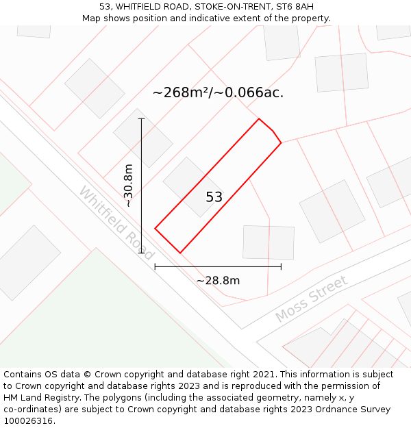 53, WHITFIELD ROAD, STOKE-ON-TRENT, ST6 8AH: Plot and title map