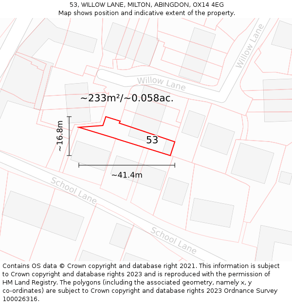 53, WILLOW LANE, MILTON, ABINGDON, OX14 4EG: Plot and title map
