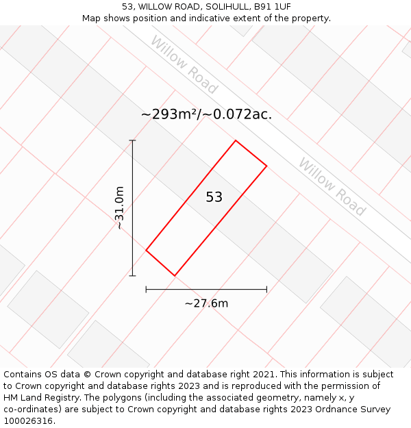 53, WILLOW ROAD, SOLIHULL, B91 1UF: Plot and title map