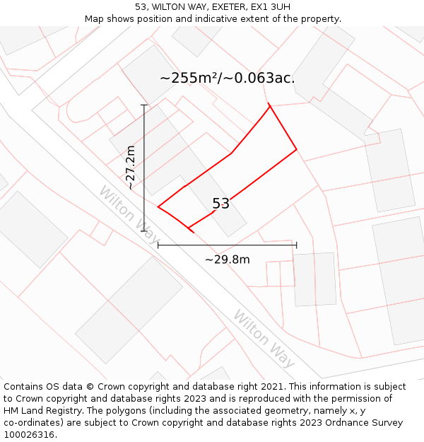 53, WILTON WAY, EXETER, EX1 3UH: Plot and title map