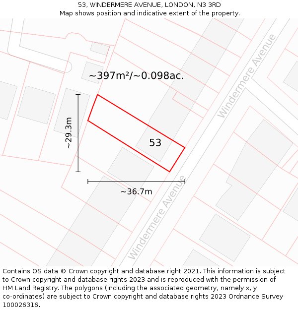 53, WINDERMERE AVENUE, LONDON, N3 3RD: Plot and title map