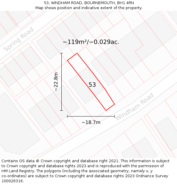 53, WINDHAM ROAD, BOURNEMOUTH, BH1 4RN: Plot and title map