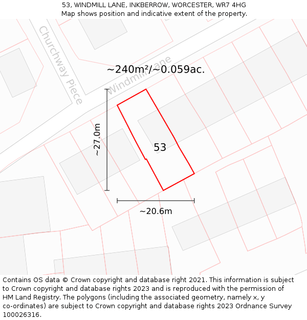 53, WINDMILL LANE, INKBERROW, WORCESTER, WR7 4HG: Plot and title map