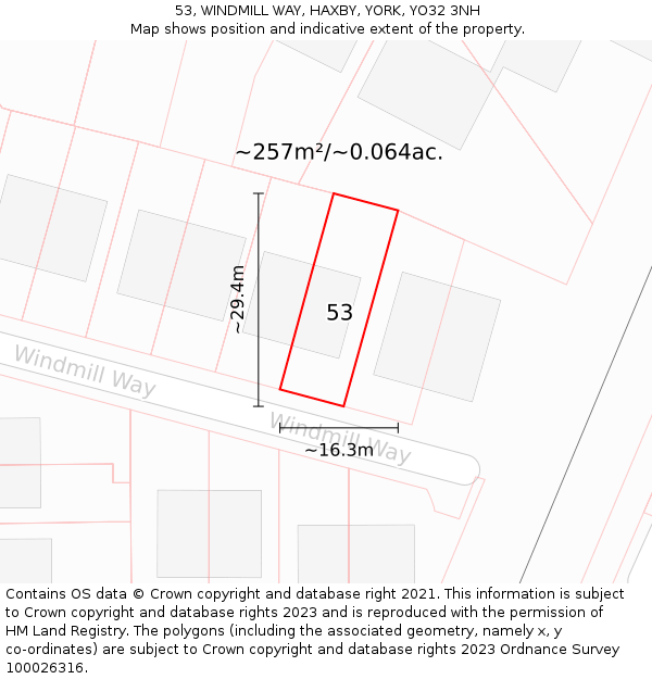 53, WINDMILL WAY, HAXBY, YORK, YO32 3NH: Plot and title map