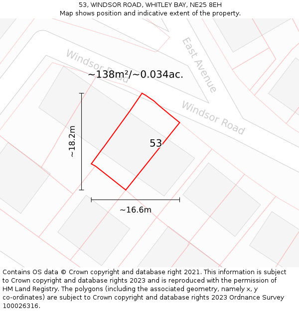53, WINDSOR ROAD, WHITLEY BAY, NE25 8EH: Plot and title map