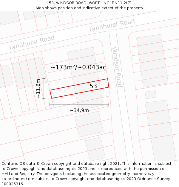 53, WINDSOR ROAD, WORTHING, BN11 2LZ: Plot and title map