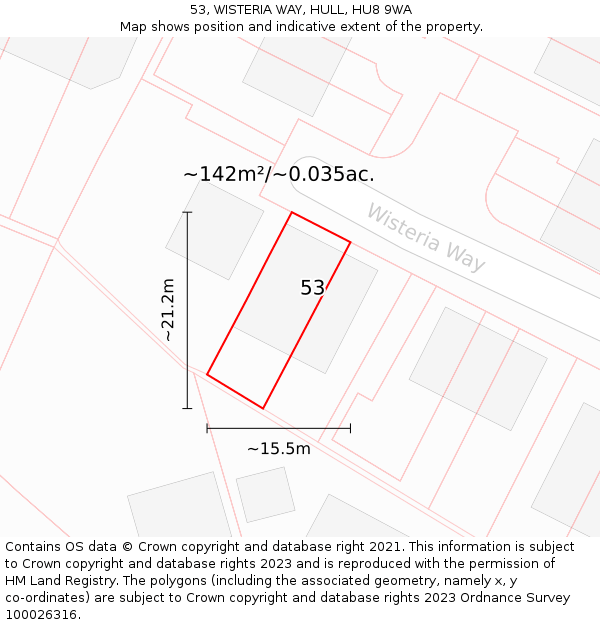 53, WISTERIA WAY, HULL, HU8 9WA: Plot and title map