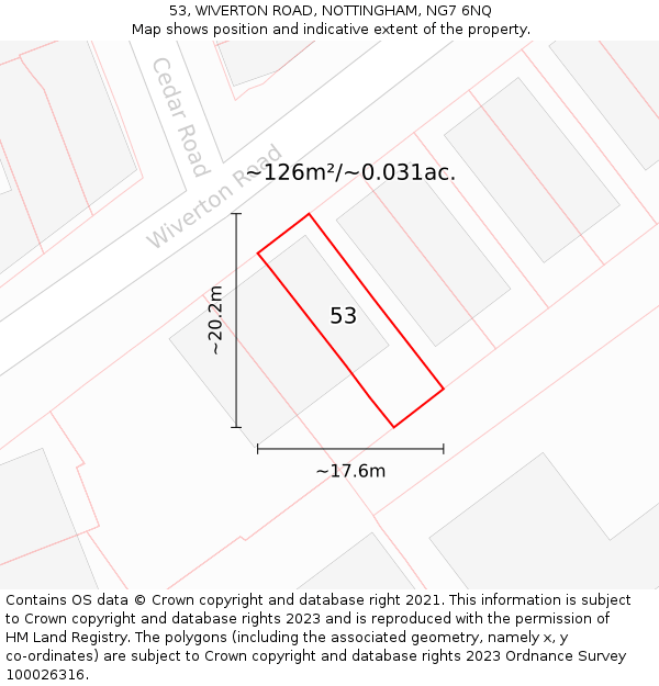 53, WIVERTON ROAD, NOTTINGHAM, NG7 6NQ: Plot and title map
