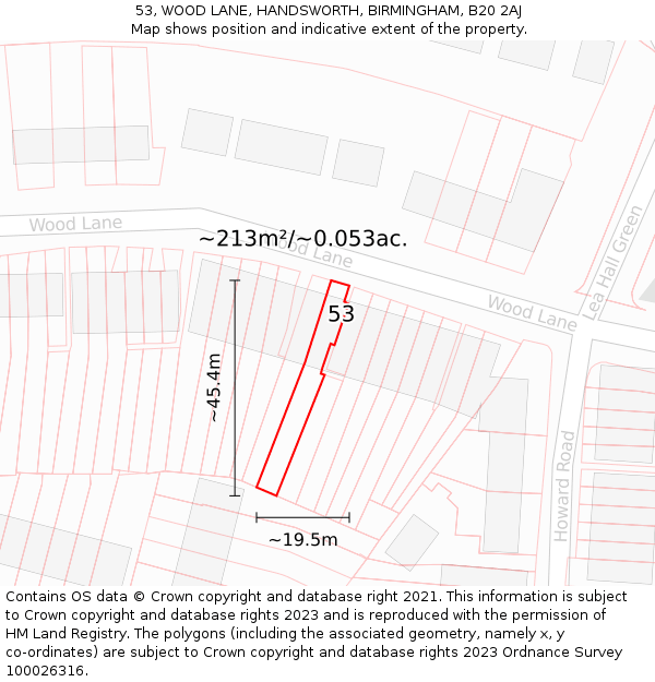 53, WOOD LANE, HANDSWORTH, BIRMINGHAM, B20 2AJ: Plot and title map