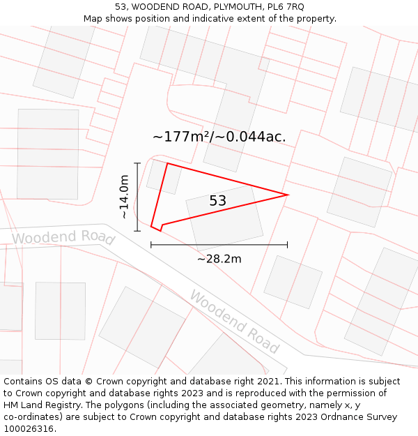 53, WOODEND ROAD, PLYMOUTH, PL6 7RQ: Plot and title map