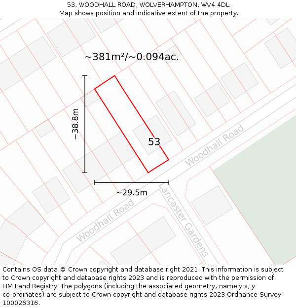 53, WOODHALL ROAD, WOLVERHAMPTON, WV4 4DL: Plot and title map