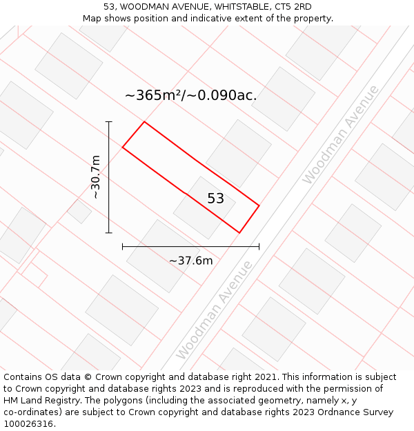 53, WOODMAN AVENUE, WHITSTABLE, CT5 2RD: Plot and title map
