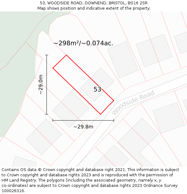 53, WOODSIDE ROAD, DOWNEND, BRISTOL, BS16 2SR: Plot and title map