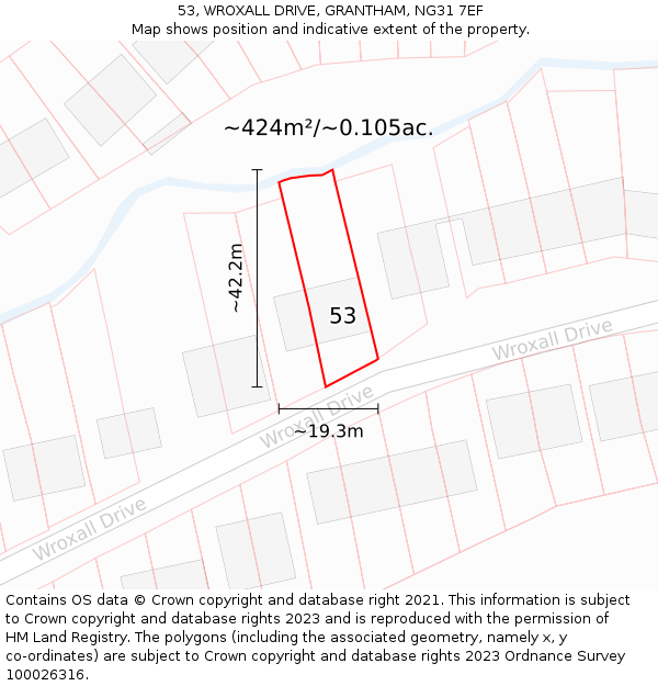 53, WROXALL DRIVE, GRANTHAM, NG31 7EF: Plot and title map