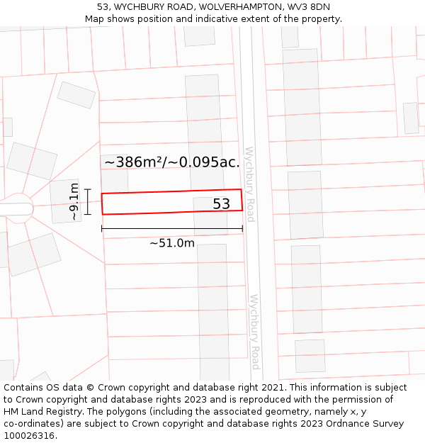 53, WYCHBURY ROAD, WOLVERHAMPTON, WV3 8DN: Plot and title map
