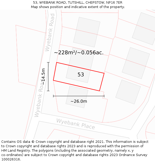 53, WYEBANK ROAD, TUTSHILL, CHEPSTOW, NP16 7ER: Plot and title map