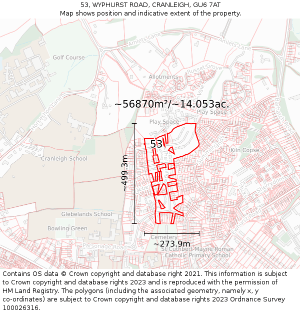 53, WYPHURST ROAD, CRANLEIGH, GU6 7AT: Plot and title map