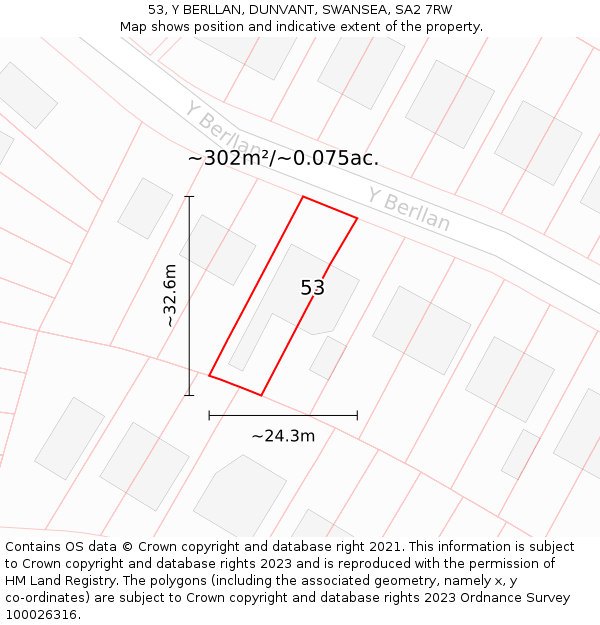 53, Y BERLLAN, DUNVANT, SWANSEA, SA2 7RW: Plot and title map