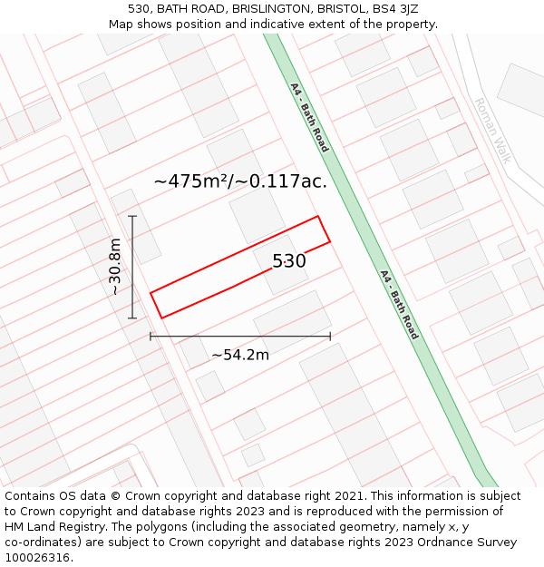530, BATH ROAD, BRISLINGTON, BRISTOL, BS4 3JZ: Plot and title map