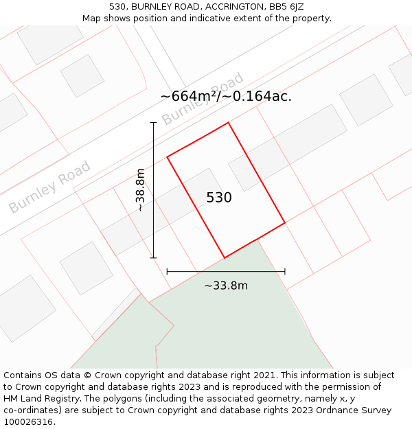 530, BURNLEY ROAD, ACCRINGTON, BB5 6JZ: Plot and title map