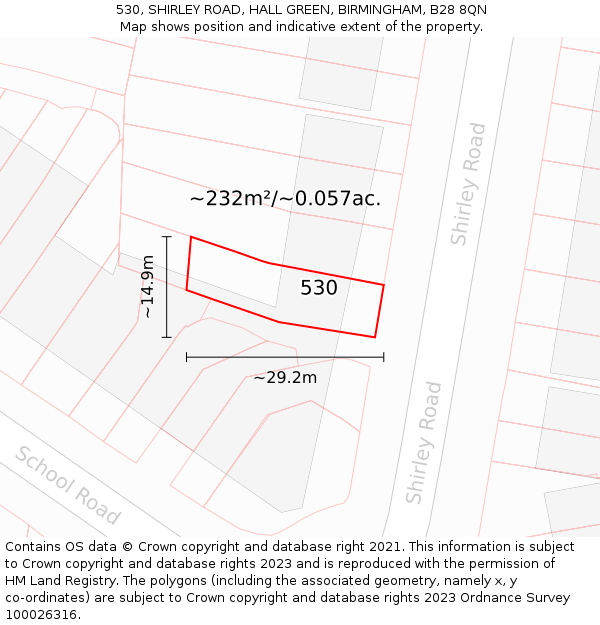 530, SHIRLEY ROAD, HALL GREEN, BIRMINGHAM, B28 8QN: Plot and title map