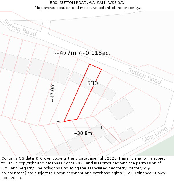 530, SUTTON ROAD, WALSALL, WS5 3AY: Plot and title map