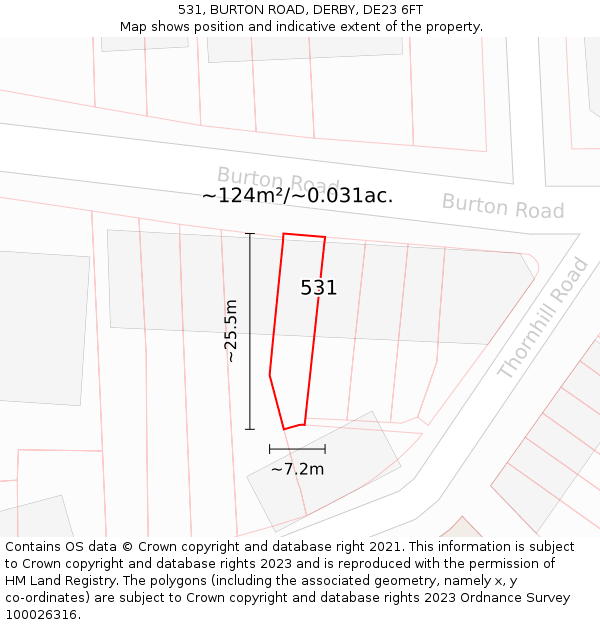 531, BURTON ROAD, DERBY, DE23 6FT: Plot and title map