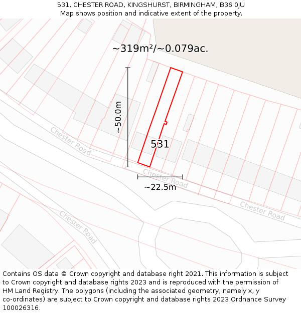 531, CHESTER ROAD, KINGSHURST, BIRMINGHAM, B36 0JU: Plot and title map