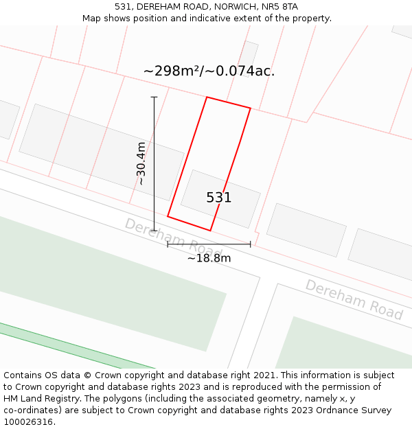 531, DEREHAM ROAD, NORWICH, NR5 8TA: Plot and title map