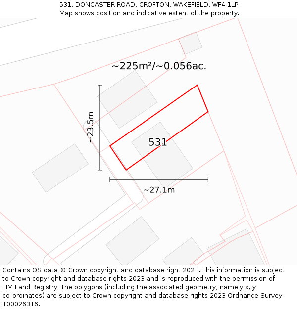 531, DONCASTER ROAD, CROFTON, WAKEFIELD, WF4 1LP: Plot and title map