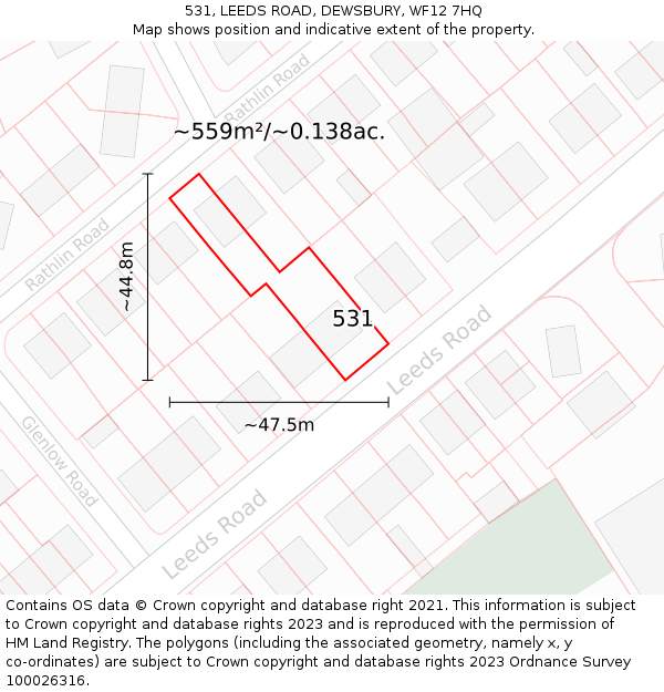531, LEEDS ROAD, DEWSBURY, WF12 7HQ: Plot and title map