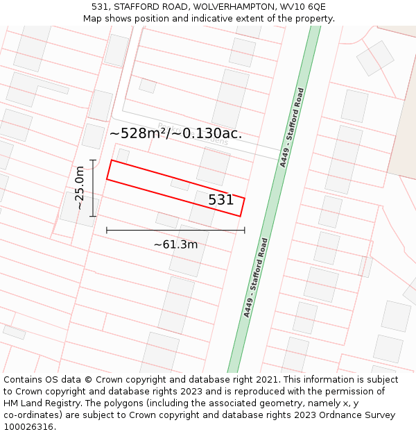 531, STAFFORD ROAD, WOLVERHAMPTON, WV10 6QE: Plot and title map