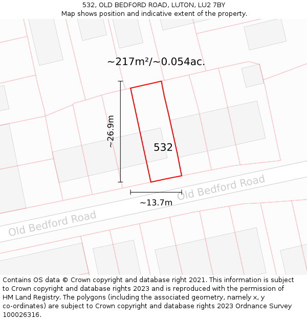 532, OLD BEDFORD ROAD, LUTON, LU2 7BY: Plot and title map
