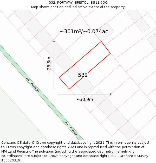 532, PORTWAY, BRISTOL, BS11 9QQ: Plot and title map