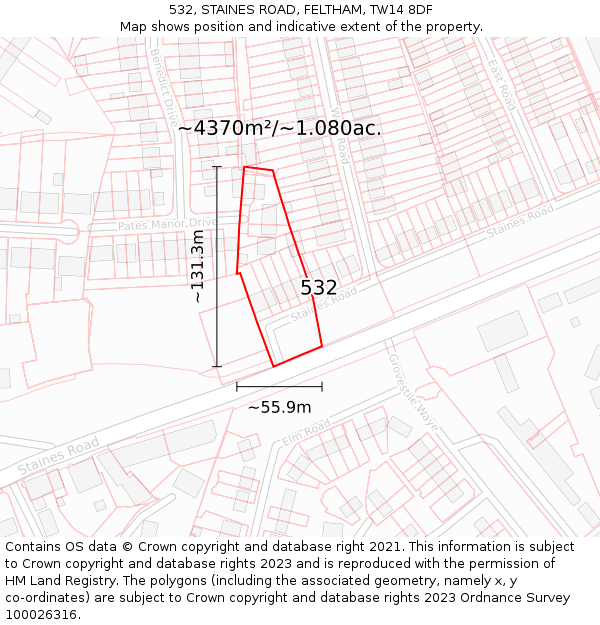 532, STAINES ROAD, FELTHAM, TW14 8DF: Plot and title map
