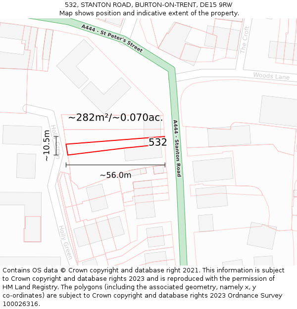532, STANTON ROAD, BURTON-ON-TRENT, DE15 9RW: Plot and title map