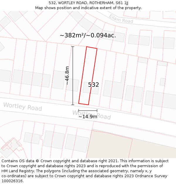 532, WORTLEY ROAD, ROTHERHAM, S61 1JJ: Plot and title map