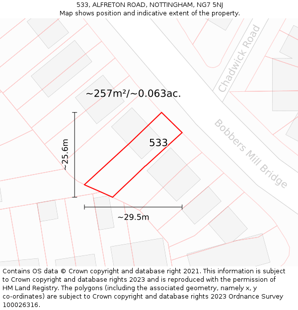 533, ALFRETON ROAD, NOTTINGHAM, NG7 5NJ: Plot and title map