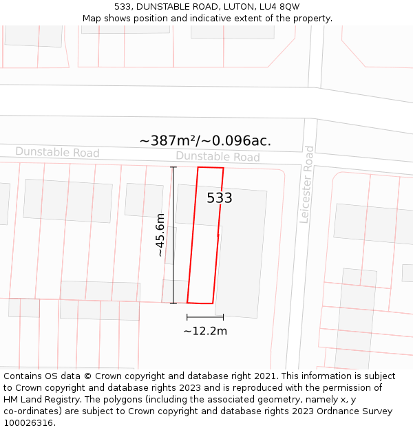 533, DUNSTABLE ROAD, LUTON, LU4 8QW: Plot and title map
