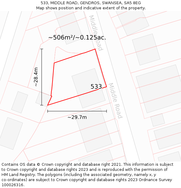 533, MIDDLE ROAD, GENDROS, SWANSEA, SA5 8EG: Plot and title map